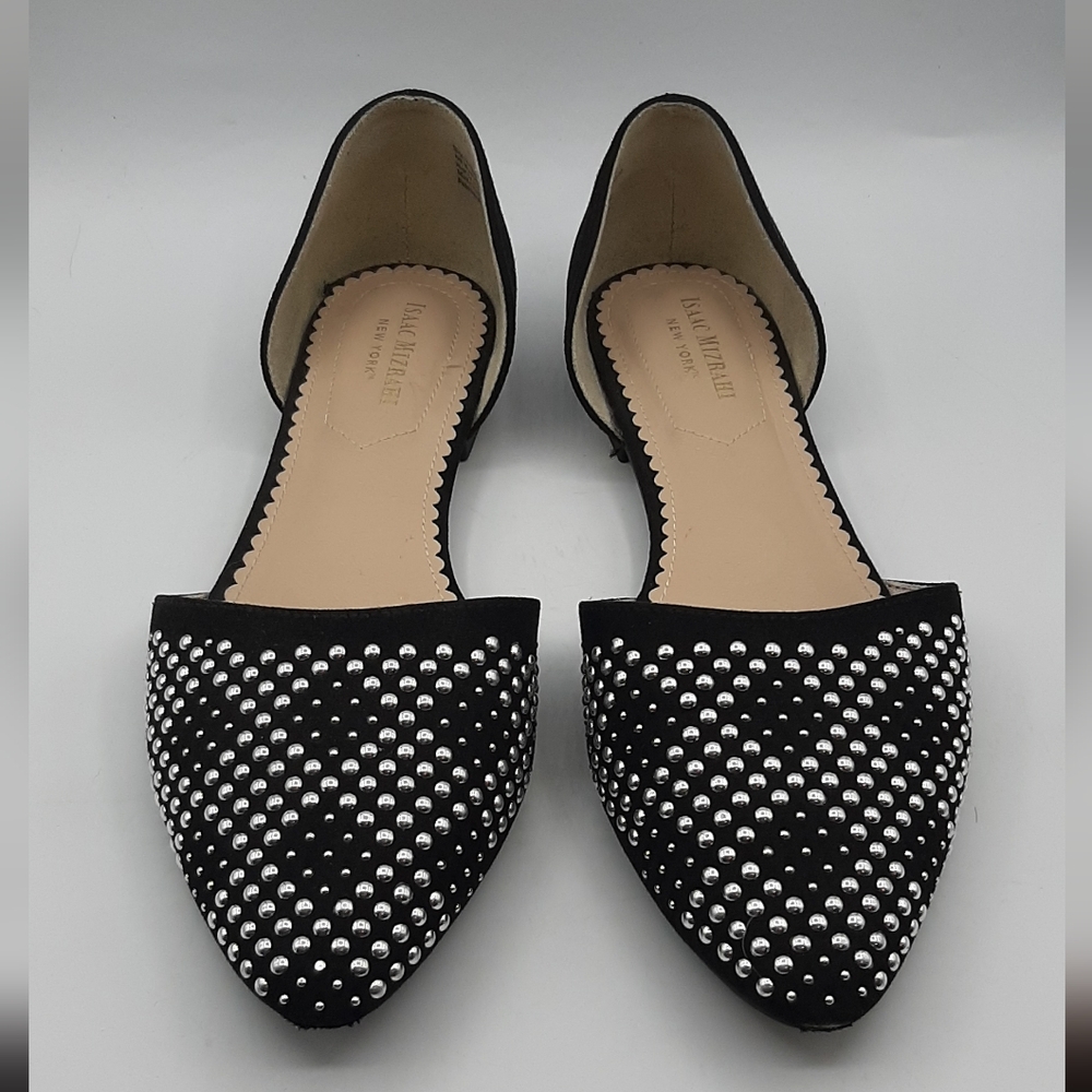 Isaac Mizrahi Sandals Women's Casual Slip On Dorsay Flats Black Silver Accent 8